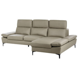 Beliani Corner Sofa 4 Seater Farila Leather Taupe Adjustable Left Hand - thumbnail 4