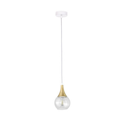 Luminosa Lighting Luminosa Lacrima Slim Pendant Ceiling Light White, Gold Transparent Glass Shade 1X E27 - image 1