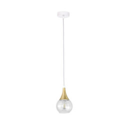 Luminosa Lighting Luminosa Lacrima Slim Pendant Ceiling Light White, Gold Transparent Glass Shade 1X E27 - thumbnail 1