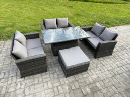 Fimous 7 Seater Rattan Wicker Garden Furniture Patio Conservatory Sofa Set With Height Adjustable Rising Lifting Table - thumbnail 2