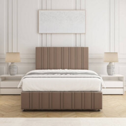 Bsspoke Isabella Divan Bed Set Mink Velvet 24Inch Panel Headboard & Footboard & 2 Drawers Same Side & Mattress In All Sizes - thumbnail 2