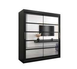 Arte Roma Ii Black Modern Sliding Door Wardrobe H2000mm W1800mm D620mm With Mirrored Panels And Silver Handles - thumbnail 1
