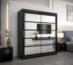 Arte Roma Ii Black Modern Sliding Door Wardrobe H2000mm W1800mm D620mm With Mirrored Panels And Silver Handles - thumbnail 2