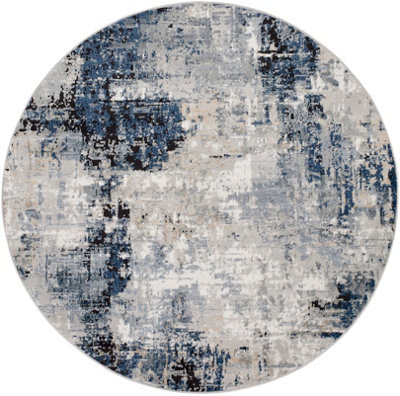 Livabliss Round Jolie-Abstract Blue Grey Beige Black Modern Marble Living Dining Bedroom Rug 200 X 200 Cm Easy Care, Non Shedding - image 1