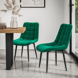 More4Homes Etta Glass Dining Table And Chairs - Glass Top W Solid Oak Legs + Nova Velvet Dining Chair Set Of 6 (Green) - thumbnail 5