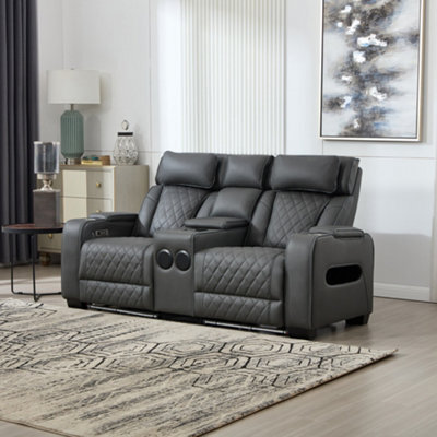More4Homes Capri Electric Recliner 2 Seater Sofa (Charcoal) - Bluetooth Speakers, Wireless Charging, Air Leather, Led Lighting, Cupholders - image 1