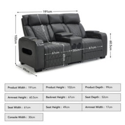 More4Homes Capri Electric Recliner 2 Seater Sofa (Charcoal) - Bluetooth Speakers, Wireless Charging, Air Leather, Led Lighting, Cupholders - thumbnail 9