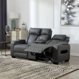 More4Homes Capri Electric Recliner 2 Seater Sofa (Charcoal) - Bluetooth Speakers, Wireless Charging, Air Leather, Led Lighting, Cupholders - thumbnail 8