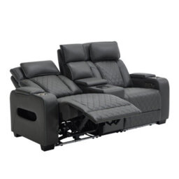 More4Homes Capri Electric Recliner 2 Seater Sofa (Charcoal) - Bluetooth Speakers, Wireless Charging, Air Leather, Led Lighting, Cupholders - thumbnail 3