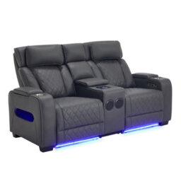 More4Homes Capri Electric Recliner 2 Seater Sofa (Charcoal) - Bluetooth Speakers, Wireless Charging, Air Leather, Led Lighting, Cupholders - thumbnail 2