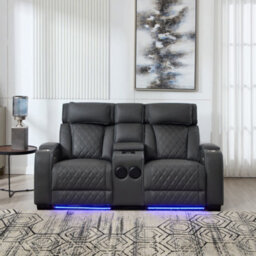 More4Homes Capri Electric Recliner 2 Seater Sofa (Charcoal) - Bluetooth Speakers, Wireless Charging, Air Leather, Led Lighting, Cupholders - thumbnail 7