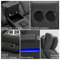 More4Homes Capri Electric Recliner 2 Seater Sofa (Charcoal) - Bluetooth Speakers, Wireless Charging, Air Leather, Led Lighting, Cupholders - thumbnail 6