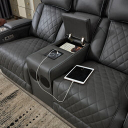 More4Homes Capri Electric Recliner 2 Seater Sofa (Charcoal) - Bluetooth Speakers, Wireless Charging, Air Leather, Led Lighting, Cupholders - thumbnail 5