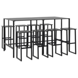 Berkfield 9 Piece Garden Bar Set Black Powder-Coated Steel - thumbnail 2