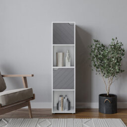 Urbn-Living Urbnliving 119Cm Height White Wooden Cube Bookcase With Grey Line Door Display Shelf Storage Shelving Cupboard