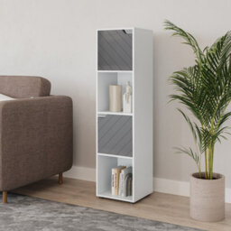 Urbn-Living Urbnliving 119Cm Height White Wooden Cube Bookcase With Grey Line Door Display Shelf Storage Shelving Cupboard - thumbnail 2