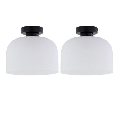 First Choice Lighting Set Of 2 Victoria - Black Flush Ceiling Lights With Frost Glass Shades - image 1