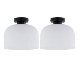 First Choice Lighting Set Of 2 Victoria - Black Flush Ceiling Lights With Frost Glass Shades