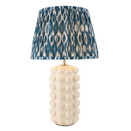 Luminosa Lighting Luminosa Bobble White Crackle Glaze Table Lamp With Marlin Blue Fabric Ikat Shade 35Cm B22