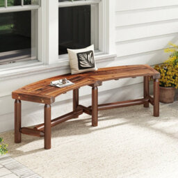 Costway Patio Curved Bench Outdoor Solid Wood Backless Loveseat For 2-3 People - thumbnail 3