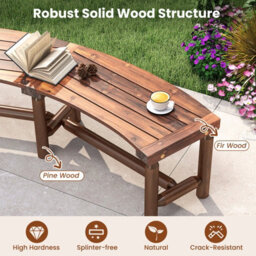 Costway Patio Curved Bench Outdoor Solid Wood Backless Loveseat For 2-3 People - thumbnail 2