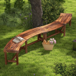 Costway Patio Curved Bench Outdoor Solid Wood Backless Loveseat For 2-3 People - thumbnail 5