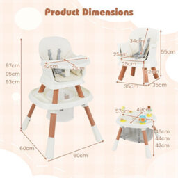 Gainoom 16-In-1 White Convertible Baby High Chair Multifunctional Kids Chair - thumbnail 2