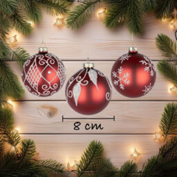 Shatchi Christmas Glass Baubles 12Pcs Set - 8Cm Red Ornaments With 12 Unique Festive Designs - thumbnail 5