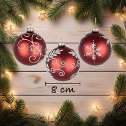 Shatchi Christmas Glass Baubles 12Pcs Set - 8Cm Red Ornaments With 12 Unique Festive Designs - thumbnail 2
