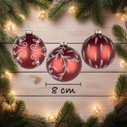 Shatchi Christmas Glass Baubles 12Pcs Set - 8Cm Red Ornaments With 12 Unique Festive Designs - thumbnail 4