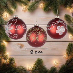 Shatchi Christmas Glass Baubles 12Pcs Set - 8Cm Red Ornaments With 12 Unique Festive Designs - thumbnail 3