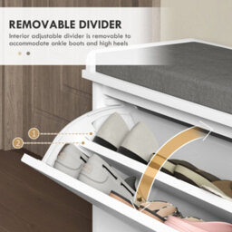 Homcom Shoe Bench With Flip Drawer, Cushion, 10 Pairs For Entryway White - thumbnail 6