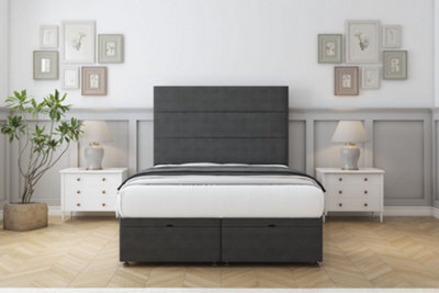 "Sloomy Texas Graphite Dumfries Ottoman Bed Base With 54"" Floor Standing Headboard 4'6 Double" - image 1