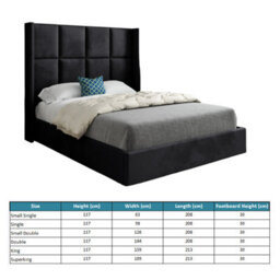 Quanta Straight Winged Upholstered Soft Velvet Black Bed Frame - thumbnail 4