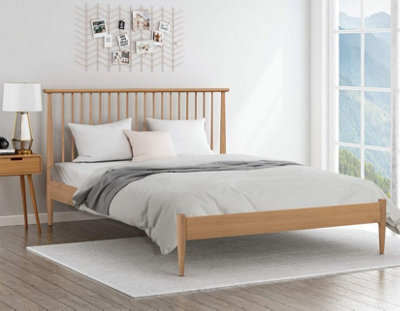 Save On Goods UK 4Ft6 Double Tall Headend, Slatted Design. Real Oak,solid,strong,wood Bed Frame.low Foot End Wooden Bedstead - image 1