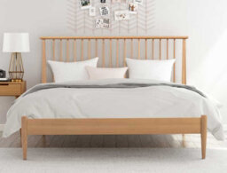 Save On Goods UK 4Ft6 Double Tall Headend, Slatted Design. Real Oak,solid,strong,wood Bed Frame.low Foot End Wooden Bedstead - thumbnail 2