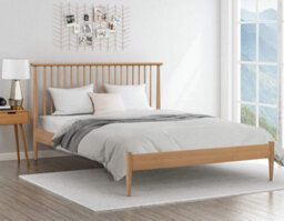 Save On Goods UK 4Ft6 Double Tall Headend, Slatted Design. Real Oak,solid,strong,wood Bed Frame.low Foot End Wooden Bedstead - thumbnail 1