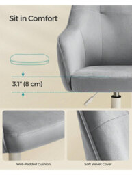 Songmics Office Chair, Swivel Chair, Desk Chair, Makeup Vanity Chair, Adjustable Height, Armrests, 110 Kg Load, Velvet - thumbnail 6