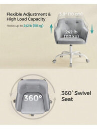 Songmics Office Chair, Swivel Chair, Desk Chair, Makeup Vanity Chair, Adjustable Height, Armrests, 110 Kg Load, Velvet - thumbnail 7