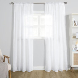 "OHS Linen Look Voile Curtains 2 Panels Net Rod Slot Top Pair 55X87"", White"
