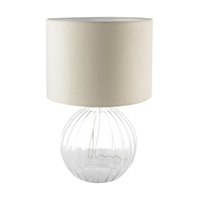 Happy Homewares Contemporary Clear Ribbed Glass Table Lamp With Velvet Fabric Shade - image 1