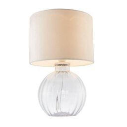 Happy Homewares Contemporary Clear Ribbed Glass Table Lamp With Velvet Fabric Shade - thumbnail 3