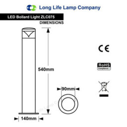 Long Life Lamps Company 4W Cool White Modern Led Bollard Post Light Stainless Steel Zlc075 - thumbnail 2