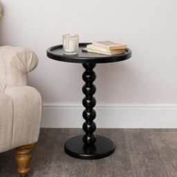 Melody Maison Black Painted Round Wooden Bobble Side Table - 45Cm X 56.5Cm