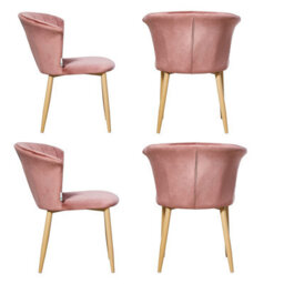 Life Interiors Set Of 4 Pink Elsa Velvet Dining Chairs With Wooden Legs, Curved Back & Comfortable Seating - thumbnail 1