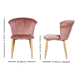 Life Interiors Set Of 4 Pink Elsa Velvet Dining Chairs With Wooden Legs, Curved Back & Comfortable Seating - thumbnail 6