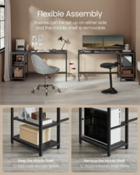 Vasagle Computer Desk, Writing Desk With 2 Shelves On Left Or Right, Work Table For Office Living Room, Steel Frame - thumbnail 4