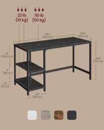 Vasagle Computer Desk, Writing Desk With 2 Shelves On Left Or Right, Work Table For Office Living Room, Steel Frame - thumbnail 6