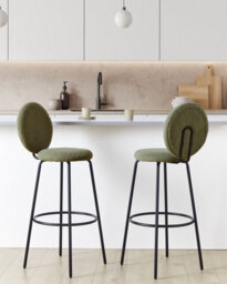 Beliani Set Of 2 Bar Chairs Emery Boucle Dark Green - thumbnail 2
