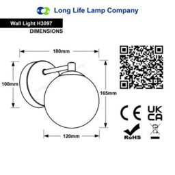 Long Life Lamps Company Modern Indoor Frosted Glass Globe Scone Chrome Wall Light H3097 With Led G9 Warm White - thumbnail 2